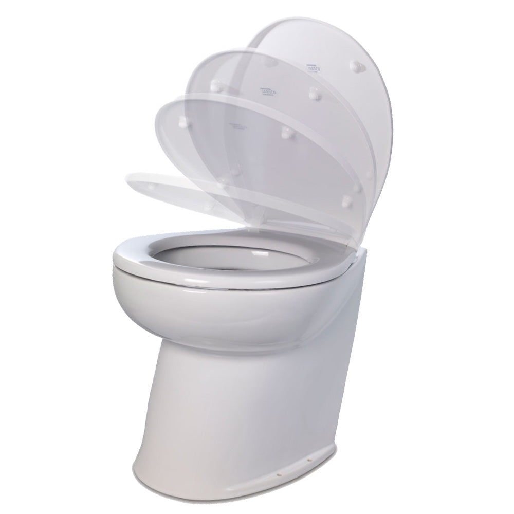 Jabsco 58060-3012 Deluxe Flush 14" Angled Back 12V Freshwater Electric Marine Toilet w/Solenoid Valve Soft Close Lid