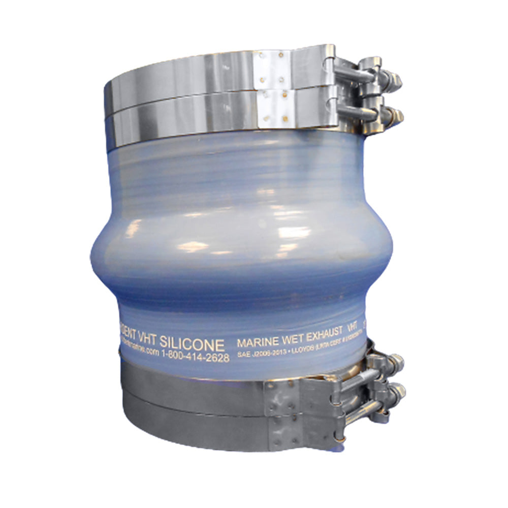 Trident Marine 272V8000-S/S Blue Silicone Wet Exhaust Hump w/4 T-Bolt Clamps - 8" ID x 8" Length