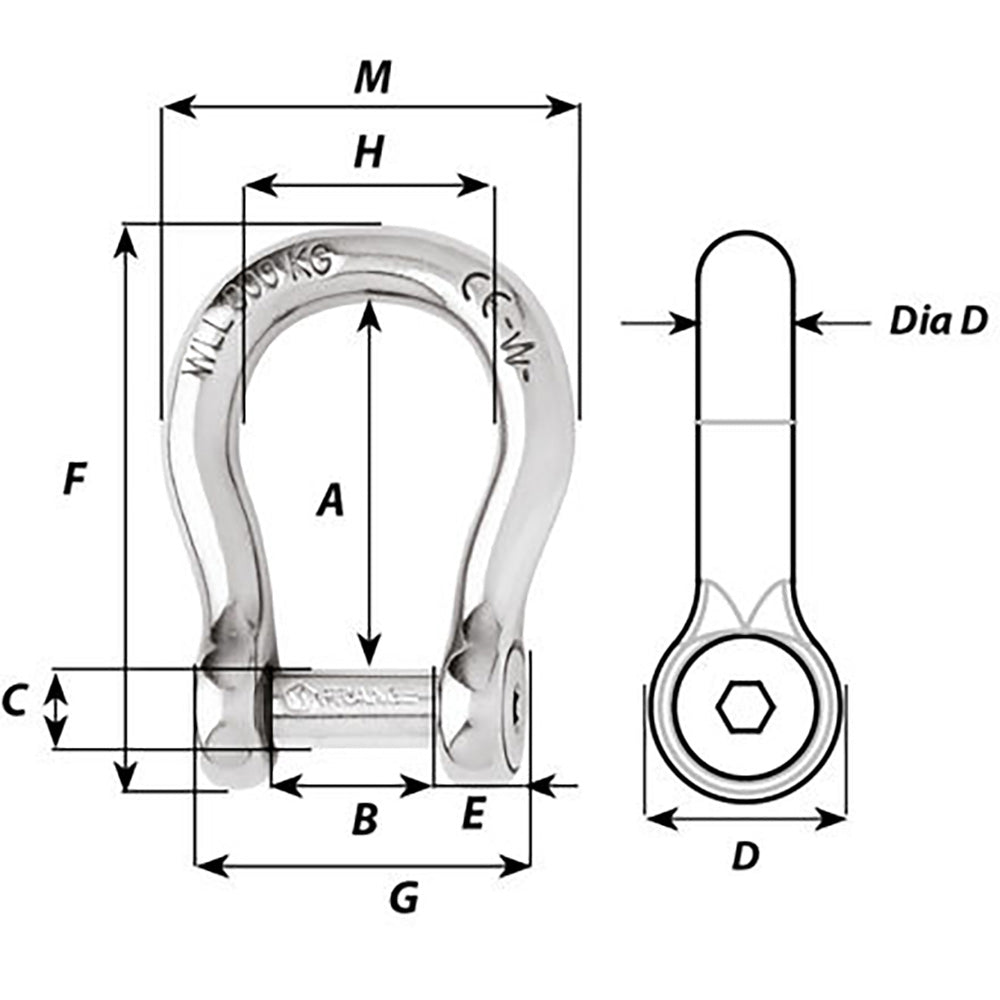 Wichard Self-Locking Allen Head Pin Bow Shackle - 6mm Diameter - 1/4" [1343W]